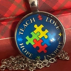 3/$25  Autism Awareness Love Inspire Teach Puzzle Peace Blue